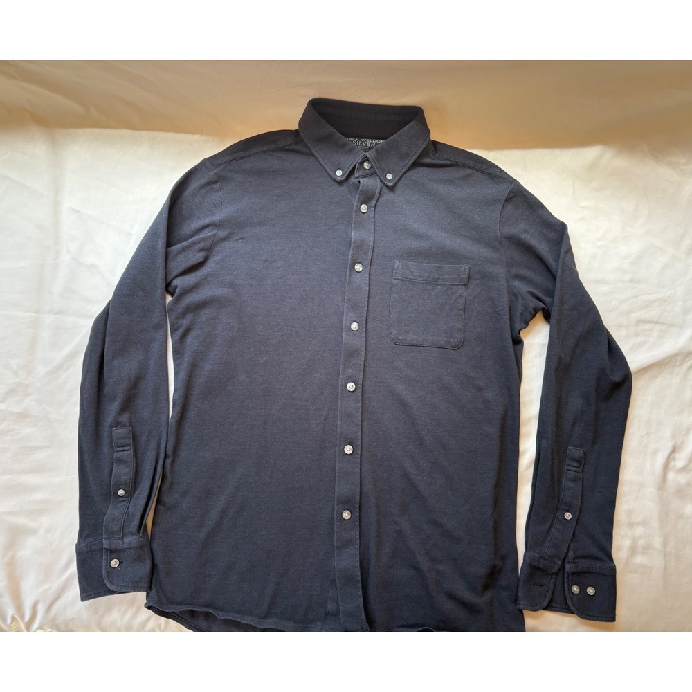 Mack Weldon Silver Pique Long Sleeve Button Down Shirt Charcoal Gray Mens Medium